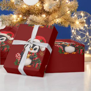 Süßer Weihnachts-Pinguin mit Santa-Hut Geschenkpapier