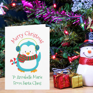 Süßer Weihnachts-Pinguin personalisiert für Kinder Feiertagskarte