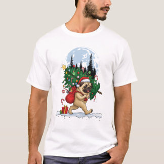 Süßer Weihnachts-Pug mit Baum und Geschenken T-Shirt