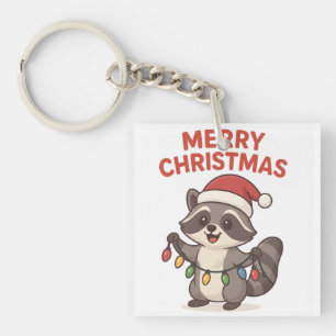 Süßer Weihnachts-Raccoon Lustige Weihnachtslichter Schlüsselanhänger
