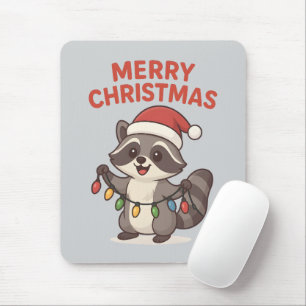 Süßer Weihnachts-Raccoon mit lustigen Weihnachtsli Mousepad