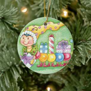 Süßer Weihnachts-Raupe-Zug mit Geschenken Keramikornament