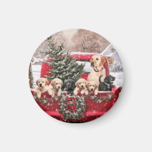 Süßer Weihnachts-Retro-Roter LKW mit Welpen Hunden Magnet