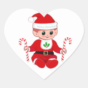 Süßer Weihnachts-Santa-Baby  & Candy Canes Herz-Aufkleber