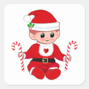 Süßer Weihnachts-Santa-Baby und Zuckerstangen Quadratischer Aufkleber