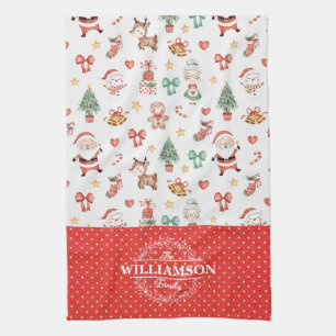 Süßer Weihnachts-Santa-Lebkuchenmann-Monogramm Geschirrtuch
