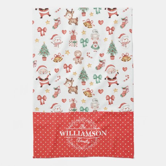Süßer Weihnachts-Santa-Lebkuchenmann-Monogramm Geschirrtuch (Vertikal)