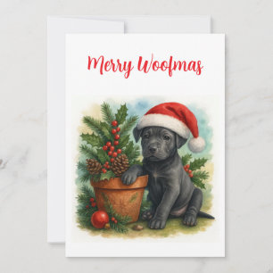 Süßer Weihnachts-Santa-Welpe Frohe Woofmas Weihnac Feiertagskarte