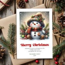 Süßer Weihnachts-Schneemann-Aquarell-Kinder-Gruß  