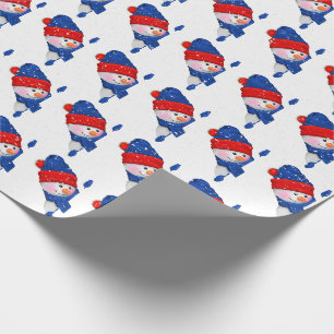 Süßer Weihnachts-Schneemann in Schneeflocken Geschenkpapier