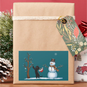 Süßer Weihnachts-Schneemann-Katzenliebhaber Xmas W Rechteckiger Aufkleber