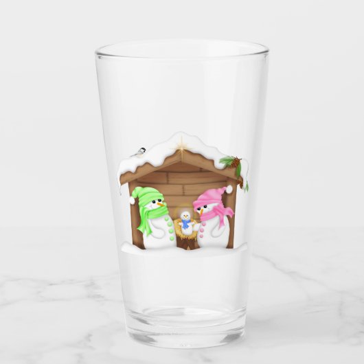 Süßer Weihnachts-Schneemann-Krippenbecher Glas (Vorderseite)