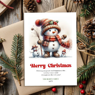 Süßer Weihnachts-Schneemann minimalistischer Kinde Feiertagskarte