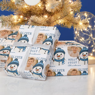 Süßer Weihnachts-Schneemann personalisiertes Foto Geschenkpapier