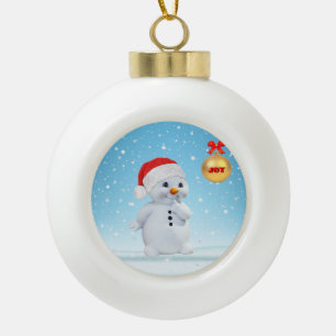Süßer Weihnachts-Schneemann und Schneeflocken Keramik Kugel-Ornament