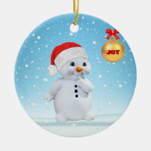 Süßer Weihnachts-Schneemann und Schneeflocken Keramik Ornament