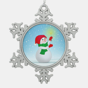 Süßer Weihnachts-Schneemann und Schneeflocken Zinn-Ornament