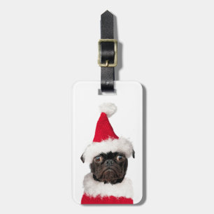 Süßer Weihnachts-Schwarz-Pug-Welpe mit Santa-Hut Gepäckanhänger