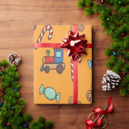Süßer Weihnachts-Teddybär und Spielzeugzug Geschenkpapier