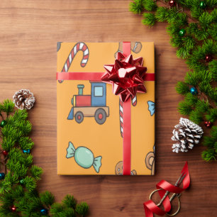 Süßer Weihnachts-Teddybär und Spielzeugzug Geschenkpapier