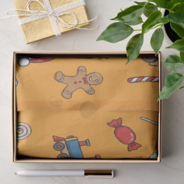 Süßer Weihnachts-Teddybär und Spielzeugzug Seidenpapier