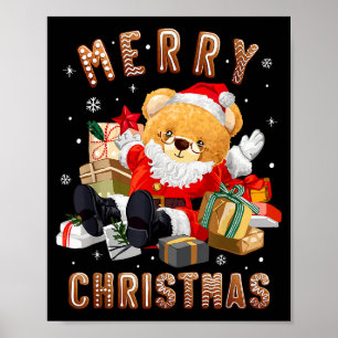 Süßer Weihnachts-Teddybär Weihnachtsmann Poster
