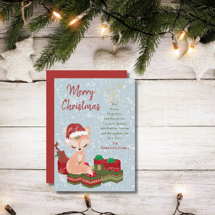 Süßer Weihnachts-Tier-Babyfuchs und roter Weihnach Feiertagskarte