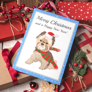 Süßer Weihnachts-Yorkie im Santa-Hut Frohe Weihnac Feiertagskarte