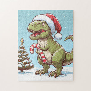 Süßer Weihnachts-Zuckerstangen-Dinosaurier Puzzle
