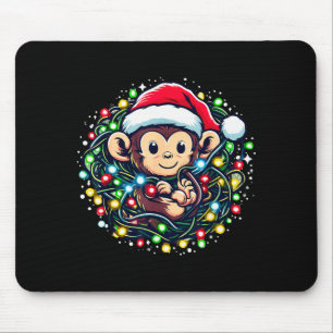 Süßer Weihnachtsaffe Santa Hut Lichter Affe Frauen Mousepad