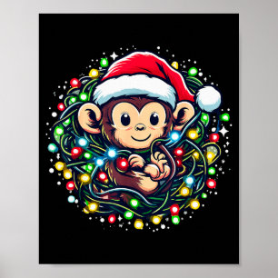 Süßer Weihnachtsaffe Santa-Hut Lichter Affe Frauen Poster