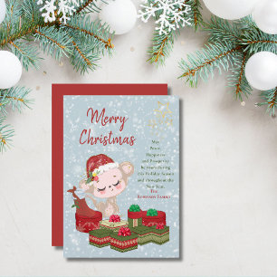 Süßer Weihnachtsbaby-Affe mit roter Santa-Mütze Feiertagskarte
