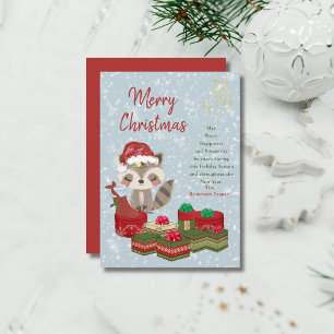 Süßer Weihnachtsbaby-Waschbär mit roter Santa-Mütz Feiertagskarte