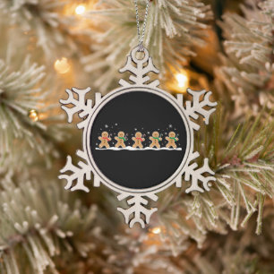 Süßer Weihnachtsbäcker Lebkuchenmann  Schneeflocken Zinn-Ornament