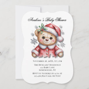 Süßer Weihnachtsbär und Schneeflocken-Baby-Party Einladung