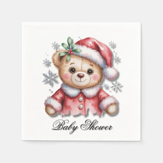 Süßer Weihnachtsbär und Schneeflocken Serviette (Vorderseite)