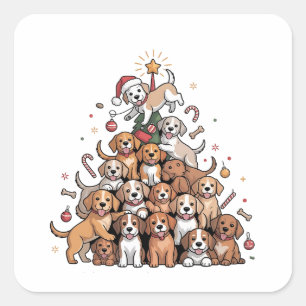 Süßer Weihnachtsbaum-Hund Xmas-Baum-Welpe Quadratischer Aufkleber