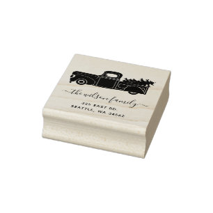 Süßer Weihnachtsbaum Vintage-LKW Rücksendeadresse Gummistempel