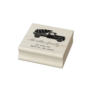 Süßer Weihnachtsbaum Vintage-LKW Rücksendeadresse Gummistempel