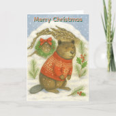 Süßer Weihnachtsbiber Kinder Feiertagskarte (Vorderseite)