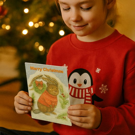 Süßer Weihnachtsbiber Kinder Feiertagskarte