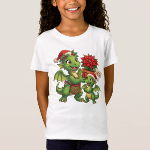 Süßer Weihnachtsdrache mit Poinsettia-T-Shirt T-Shirt