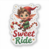Süßer Weihnachtself auf Fahrt Aufkleber (Vorderseite)