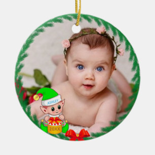 Süßer Weihnachtself & Benutzerdefiniertes Foto Keramik Ornament