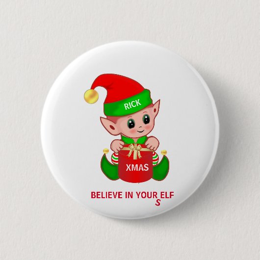 Süßer Weihnachtself Button (Vorderseite)