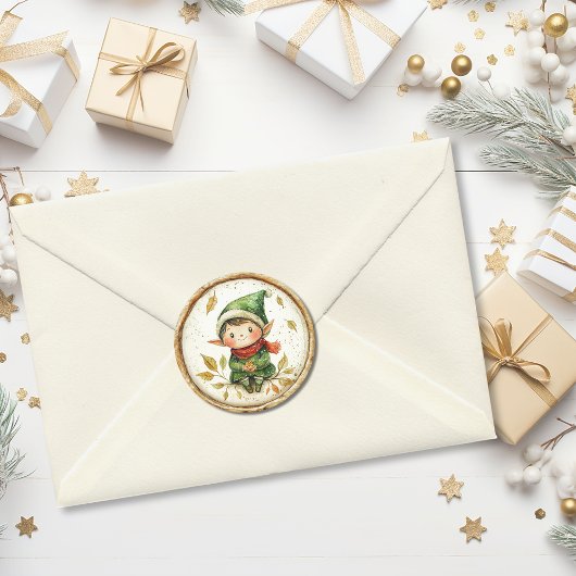 Süßer Weihnachtself Faux-Wachs Runder Aufkleber