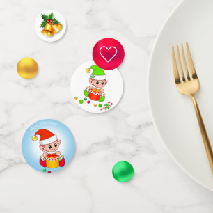 Süßer Weihnachtself & goldene Schlittenglocken Konfetti