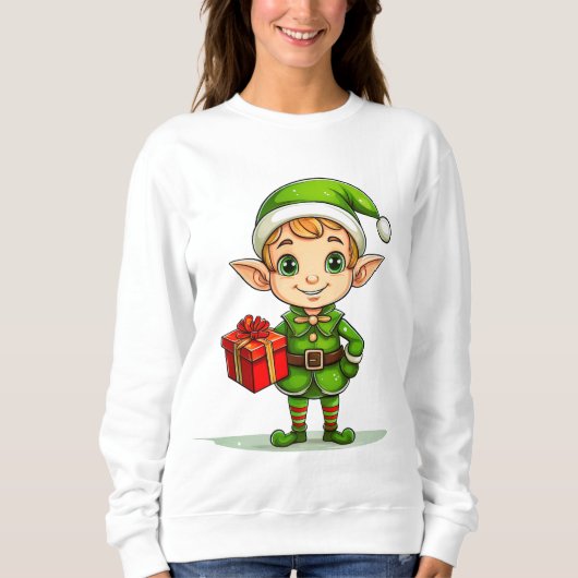 Süßer Weihnachtself mit Geschenk – Weihnachtspullo Sweatshirt (Vorderseite)