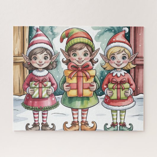 Süßer Weihnachtself mit Geschenken Puzzle (Horizontal)