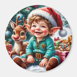 Süßer Weihnachtself & Rentier Magnet